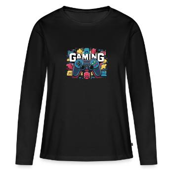 Jeux - Manettes - T-shirt manches longues Premium bio Femme - noir - Devant - Julia (174cm)