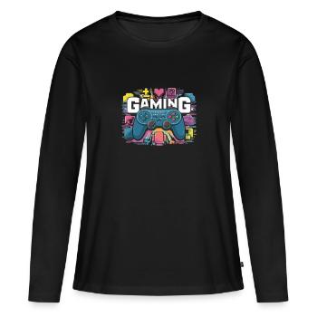 Jeux - Manettes - T-shirt manches longues Premium bio Femme - noir - Devant - Julia (174cm)