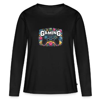 Jeux - Manettes - T-shirt manches longues Premium bio Femme - noir - Devant - Julia (174cm)