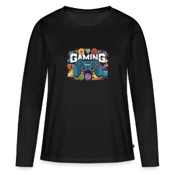 Jeux - Manettes - T-shirt manches longues Premium bio Femme - noir - Devant - Julia (174cm)
