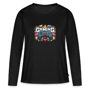Jeux - Manettes - T-shirt manches longues Premium bio Femme - noir - Devant - Julia (174cm)