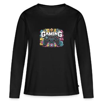 Jeux - Manettes - T-shirt manches longues Premium bio Femme - noir - Devant - Julia (174cm)