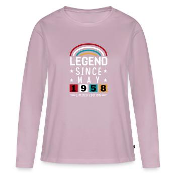 1958 Légende depuis le cadeau d’anniversaire Mai - T-shirt manches longues Premium bio Femme - rose poudré - Devant - Julia (174cm)