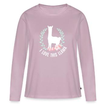 Lama - I Love This Llama - T-shirt manches longues Premium bio Femme - rose poudré - Devant - Julia (174cm)
