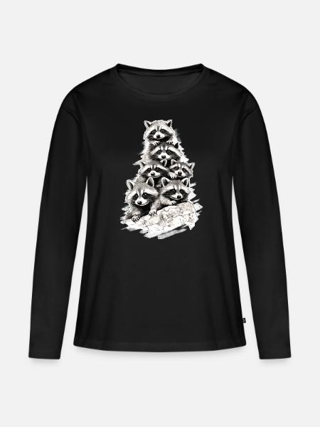 Waschbären - Frauen Premium Bio Langarmshirt - Schwarz