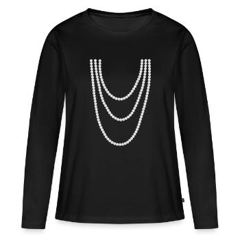 chaîne de perle - T-shirt manches longues Premium bio Femme - noir - Devant - Julia (174cm)