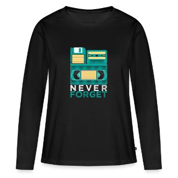 Never Forget cassette VHS disque Eighties Retro - T-shirt manches longues Premium bio Femme - noir - Devant - Julia (174cm)