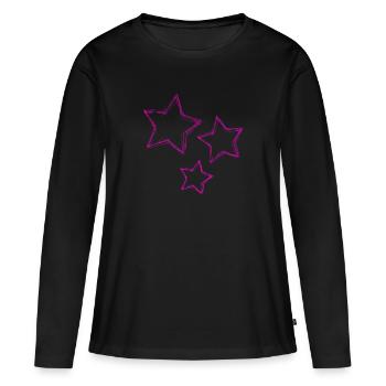STERN. STERNE. STERN. STERNE. FEST. JAHRESTAG - Frauen Premium Bio Langarmshirt - Schwarz - Vorne - Julia (174cm)