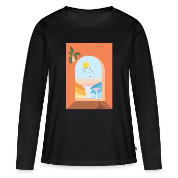 Vue de la fenêtre en vacances - T-shirt manches longues Premium bio Femme - noir - Devant - Julia (174cm)