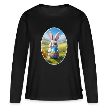 Lapin de Pâques avec oeuf, ovale - T-shirt manches longues Premium bio Femme - noir - Devant - Julia (174cm)