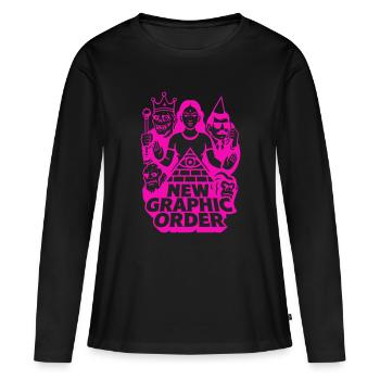 Nouvelle commande graphique Pulp Art rose - T-shirt manches longues Premium bio Femme - noir - Devant - Julia (174cm)