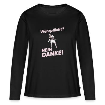 Conscription ? Non merci ! – Voix de la Liberté - T-shirt manches longues Premium bio Femme - noir - Devant - Julia (174cm)