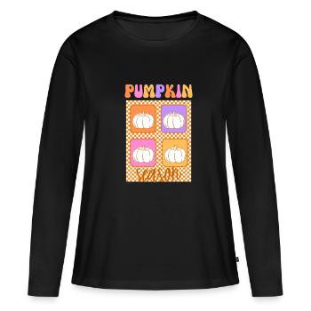 🎃 Pumpkin Season – Retro Style 🍂 - Frauen Premium Bio Langarmshirt - Schwarz - Vorne - Julia (174cm)