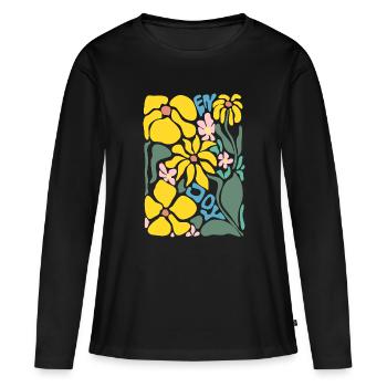 Fleurs de Bonne Humeur - Jaune - T-shirt manches longues Premium bio Femme - noir - Devant - Julia (174cm)
