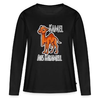 Caramel Camel - le drôle de mignon chameau fond ! - T-shirt manches longues Premium bio Femme - noir - Devant - Julia (174cm)
