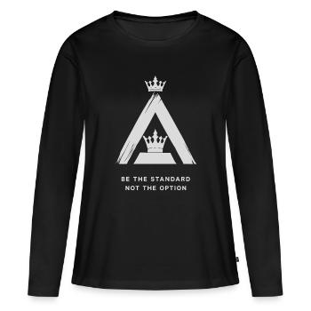 Couronne standard : Un plomb par l’exemple - T-shirt manches longues Premium bio Femme - noir - Devant - Julia (174cm)