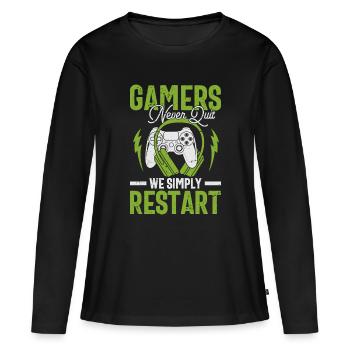 Esprit de joueur : Don de redémarrage à ne jamais abandonner - T-shirt manches longues Premium bio Femme - noir - Devant - Julia (174cm)