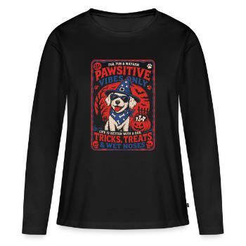 Pawsitive Vibes Halloween Hund - Frauen Premium Bio Langarmshirt - Schwarz - Vorne - Julia (174cm)