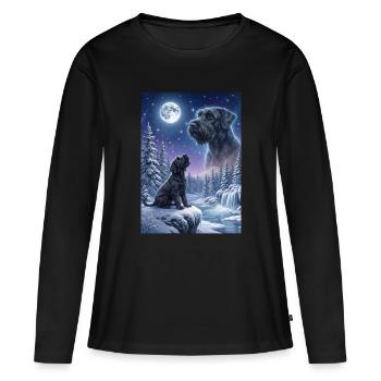 Hurlant au mème de la lune, chien Schnauzer géant - T-shirt manches longues Premium bio Femme - noir - Devant - Julia (174cm)