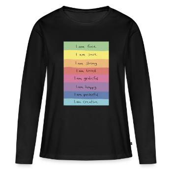 T-shirt Rainbow Affirmations - T-shirt manches longues Premium bio Femme - noir - Devant - Julia (174cm)