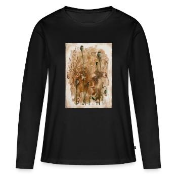 Tiges de coquelicot sur des tons terreux - T-shirt manches longues Premium bio Femme - noir - Devant - Julia (174cm)