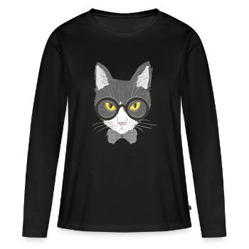 cat face - Women's Premium Organic Long Sleeve Shirt - black - Front - Julia (174cm)