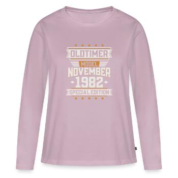 Novembre vintage 1982 anniversaire de voiture classique - T-shirt manches longues Premium bio Femme - rose poudré - Devant - Julia (174cm)