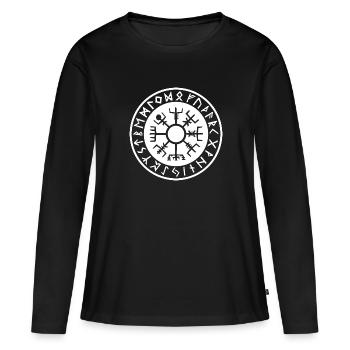 Vegvisir Nordique – Symbole de Protection Blanc - T-shirt manches longues Premium bio Femme - noir - Devant - Julia (174cm)