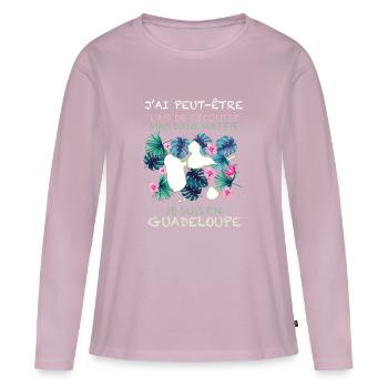 Humour message Guadeloupe - T-shirt manches longues Premium bio Femme - rose poudré - Devant - Julia (174cm)