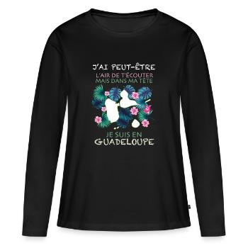 Humour message Guadeloupe - T-shirt manches longues Premium bio Femme - noir - Devant - Julia (174cm)