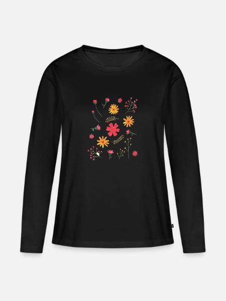 Blumen Muster - Frauen Premium Bio Langarmshirt - Schwarz