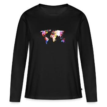 Bunte Welt Weltkarte Mosaik - Frauen Premium Bio Langarmshirt - Schwarz - Vorne - Julia (174cm)