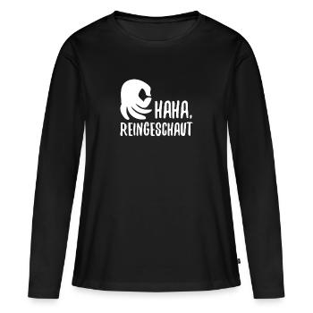 HAHA Reingeschaut Finger Loch Spiel - Frauen Premium Bio Langarmshirt - Schwarz - Vorne - Julia (174cm)