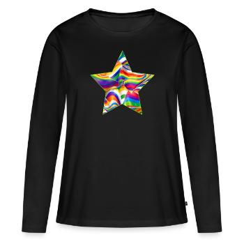 Stern aus Regenbogen Farben - Frauen Premium Bio Langarmshirt - Schwarz - Vorne - Julia (174cm)
