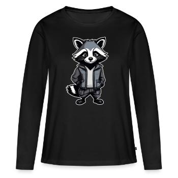 Raton laveur cool - T-shirt manches longues Premium bio Femme - noir - Devant - Julia (174cm)