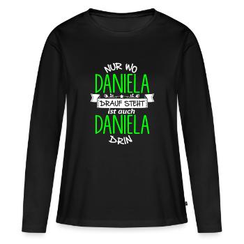 DANIELA die Echte - Frauen Premium Bio Langarmshirt - Schwarz - Vorne - Julia (174cm)