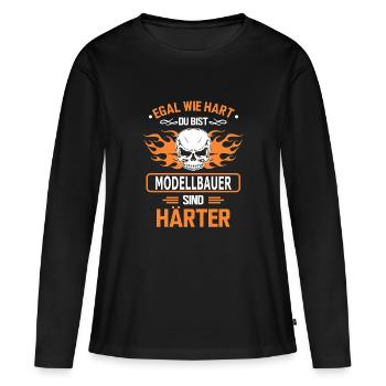 modellbauer - Frauen Premium Bio Langarmshirt - Schwarz - Vorne - Julia (174cm)
