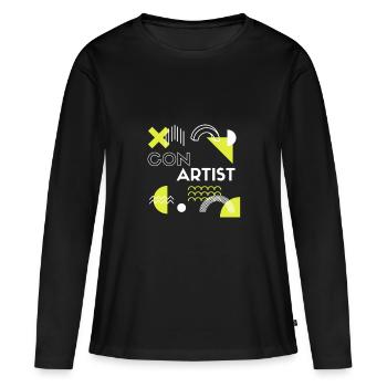 Le bleu vert façonne les conventions d’événements géométriques - T-shirt manches longues Premium bio Femme - noir - Devant - Julia (174cm)