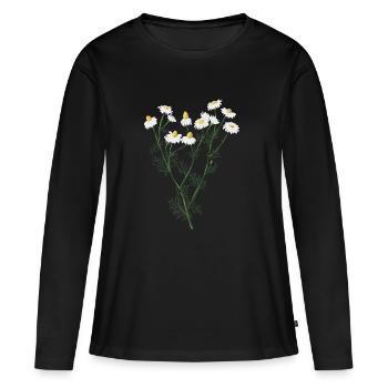 Camomille dessin botanique - T-shirt manches longues Premium bio Femme - noir - Devant - Julia (174cm)