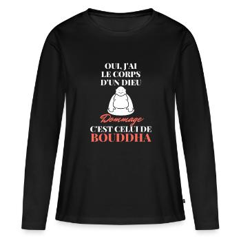 Oui j'ai le corps d'un dieu... - T-shirt manches longues Premium bio Femme - noir - Devant - Julia (174cm)