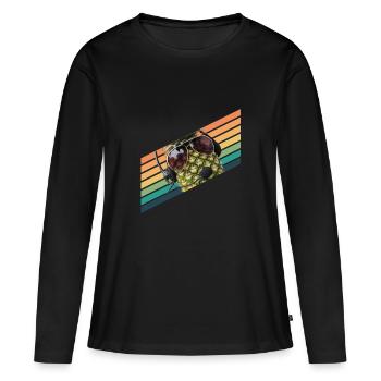 Ananas Pilot Flieger Vintage Sonnenbrille - Frauen Premium Bio Langarmshirt - Schwarz - Vorne - Julia (174cm)