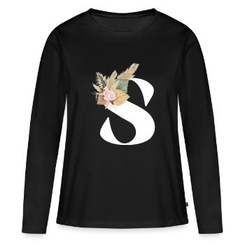 lettre S fleuris - T-shirt manches longues Premium bio Femme - noir - Devant - Julia (174cm)
