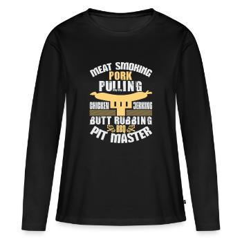 FUMAGE DE VIANDE PORC TIRANT MAÎTRE DE FOSSE - T-shirt manches longues Premium bio Femme - noir - Devant - Julia (174cm)