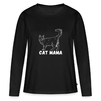 Maman chat - T-shirt manches longues Premium bio Femme - noir - Devant - Julia (174cm)