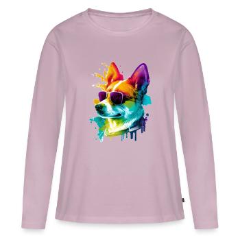 Colorful cool corgi dog with sunglasses - Women's Premium Organic Long Sleeve Shirt - dusky pink - Front - Julia (174cm)