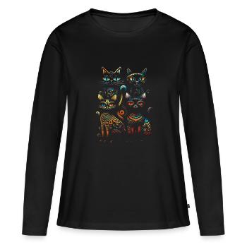 Chats arc-en-ciel - T-shirt manches longues Premium bio Femme - noir - Devant - Julia (174cm)
