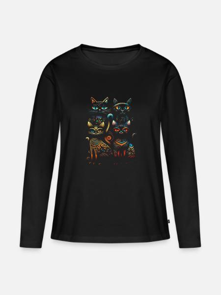 Regenbogen-Katzen - Frauen Premium Bio Langarmshirt - Schwarz