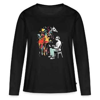 Harry le peintre et la girafe - T-shirt manches longues Premium bio Femme - noir - Devant - Julia (174cm)