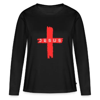 Croix de Jésus - T-shirt manches longues Premium bio Femme - noir - Devant - Julia (174cm)
