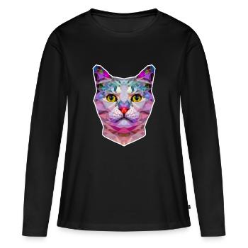 CHAT ORIGAMI - T-shirt manches longues Premium bio Femme - noir - Devant - Julia (174cm)